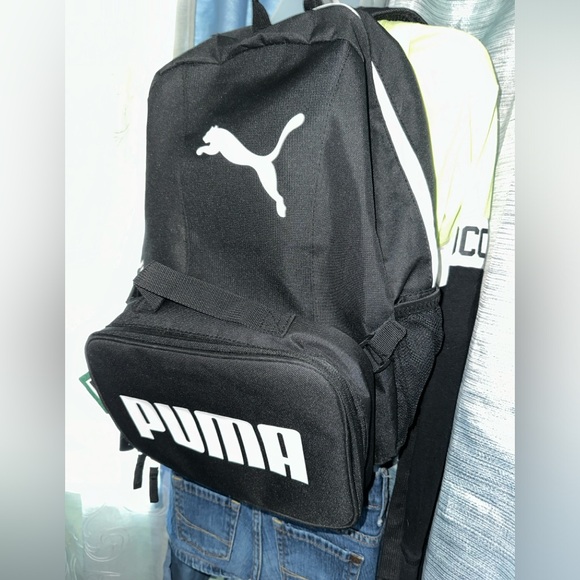 PUMA Backpack w/ Detachable Front Logo Pouch ~ Black w/ White Logo Design - Picture 3 of 11